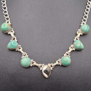 White Buffalo & Turquoise Necklace, 18", 925 SS, Southwestern, Boho Cowgirl